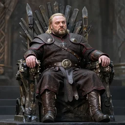Alexander Lukashenko as a Jarl in The Elder Scrolls V: Skyrim sitting on his throne in a slumped pose