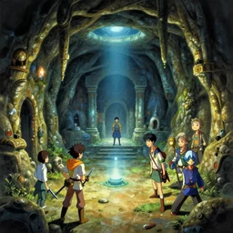 ancient underground dungeon cavern, hero world nintendo, by greg manchess, jesper ejsing, by rhads, makoto shinkai and lois van baarle, ilya kuvshinov, global illumination