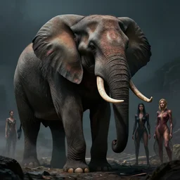 epic professional digital art of hungry carnivorous elephant, moody atmospheric lighting, intricate, foreboding, detailed, by leesha hannigan, ayne haag, reyna rochin, ignacio fernandez rios, mark ryden, iris van herpen, artstation, cgsociety, epic, stunning, gorgeous, much wow, cinematic, masterpiece.
