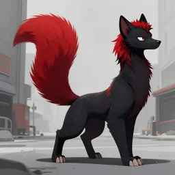 red fursona tail * attached - long stoat | fantasyart | urbanscene coalpunk masculine fursona black