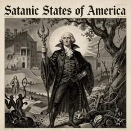 Satanic States of America, alternate history, 1790s British political cartoon about Satanic States of America, George Washington as a goth, goth George Washington, newspaper, Baphomet