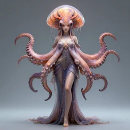 Full body photo of the most beautiful goddess, she has a jellyfish octopus phoenix head's, by Tooth Wu, trending on Artstation, digital art, symmetrical artwork, cinematic, hyper realism, high detail, octane render, 4k, 8k
