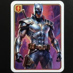 elegant hyper realistic intrincated concept art full body portrait painting, trading card game art, of a translucent muscular dark gritty lobo superhero vigilante, wearing a modern ornated armor, vivid color scheme, scary atmospheric lighting, in the style of cristian sauret