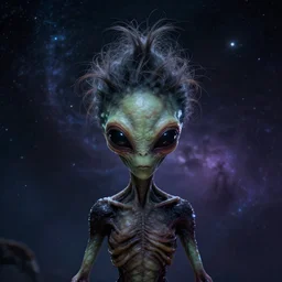 cosmic alien with beehive as head, scary, post denoised