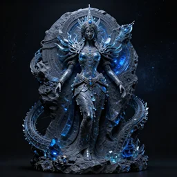 futuristic intricate detailed sculpture of cosmic space empress grambiah, stone and glass, gorgeous, high contrast, blue and black