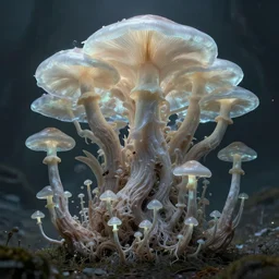 a theriomorphic holobiont, concept art, mycorrhiza, mushroom, translucidluminescence, intricate, kim jung gi, james jean, shaun tan, analog detail, cinematic, epic wide shot, ultra detailed, sharp focus, smooth, physically rendering, photorealistic, 8 k
