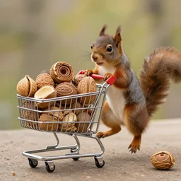 fantasy art 4 k ultra detailed squirrel pushing a shopping cart full of fractal nuts
