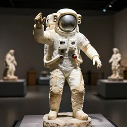 marble astronaut statue in an archeology museum, hd