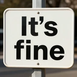 a sign with a text: 'It's fine', highly detailed, carefully drawn, meme, artstation, artstationHQ, artstationHD, behance