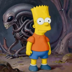 Bart Simpson in the style of Giger’s Alien detailed oil painting concept art hd