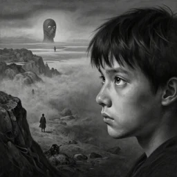 charcoal painting, he is watching, eyes, pristine, future, nature, by Ross Tran, Laurie Lipton, Zdzisław Beksiński, Junji Ito, and Michael Whelan, distant, gustav dore, H.R. Giger, 8k, hd, 4k, hyper, octane render