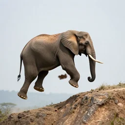 dslr photo still of an elephant jumping from a mountain, 4 k, 1 2 0 mm f 1 6