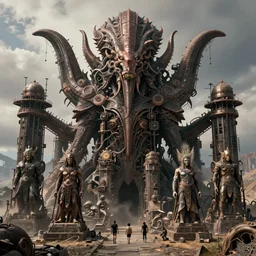 detailed ultrarealistic photography of cyberpunk industrial machine postapocalyptic organic rustic robust tribal shub niggurath, craig mullins, vallejo, moebius, ian miller, wayne barlowe, greg rutkowski, mucha, brian froud, cinematic, full shot, symmetric