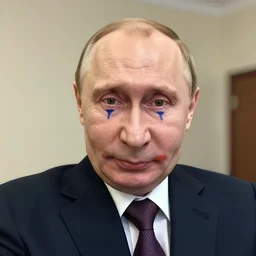 a selfie of putin clown, hyper realistic, sharp focus, depth of field, hyper detailed