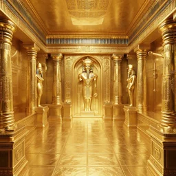 screenshot of tomb raider ps 5, an ancient undiscovered egyptian treasure room entirely made of shiny gold, full of ingots and gems and precious, concept art, architecture design, pyramids style, rtx, nvidia, renderer