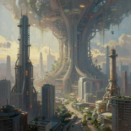 a beautiful very detailed painting of structures architecture industrial architecture city by alvar aalto, otherworldly myst tron elysian forest cyberpunk vice city morning sun, archdaily, wallpaper, highly detailed, trending on artstation.