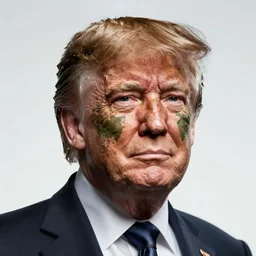 donald trump with camouflage patterns all over his skin, highly detailed, very good quality, 4 k,