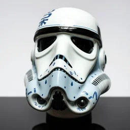 a stormtrooper head with painted durch ceramics, art pottery, delftware