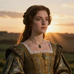 professional photography of a beautiful english female, renaissance, pre - raphaelite, art nouveau, sunset, god rays,