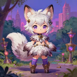 a cute chibi harpy foxgirl fursona completely covered in feathers and wearing a full outfit made of feathers and wearing thighhighsocks is standing in anime scenery central park new york. trending on pixiv. trending on artstation. neon fantasy steampunk aesthetic. a vibrant digital oil painting. a highly detailed drawing of a character portrait by terese nielsen and edvard gurney guay