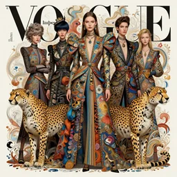 pretty model with cheetahs : : by martine johanna and simon stalenhag and chie yoshii and casey weldon and wlop : : ornate, dynamic, particulate, rich colors, intricate, elegant, highly detailed, vogue, harper's bazaar art, fashion magazine, smooth, sharp focus, 8 k, octane render,