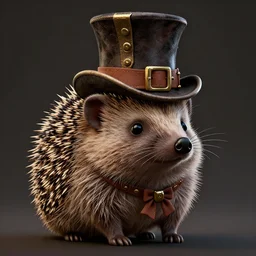 hedgehog wearing a top hat, steampunk, portrait, detailed, intricate, digital art, octane render, 4k, 8k, 32k uhd