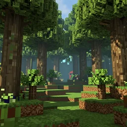 atmospheric render of a forest, minecraft, rendered with blender, 4 k, rtx