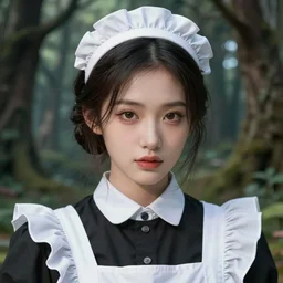 A maid in a magical forest, sexy look, beautiful face, very detailed face,, fantasy art, in the style of JOHN STEPHENS, illustration, epic, fantasy, intricate, hyper detailed, artstation, concept art, smooth, sharp focus