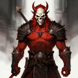 red dragonborn barbarian, skull mask, dark fantasy, anime