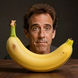an anthropomorphic banana with ben stiller's face, hyper realism