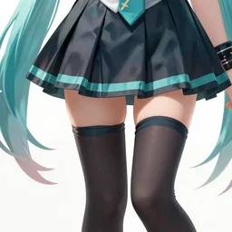 Hatsune Miku skirt and thigh-highs, bottom shot, artstation, fine details, kyoani, high resolution, 4k, digital painting by WLOP, octane render, photorealistic, composition, ultra realistic