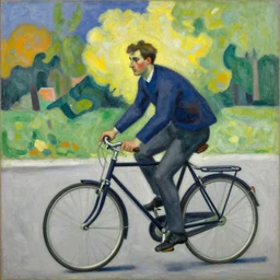 a guy riding a bike, by kandinsky