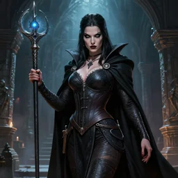 highly detailed, sorceress with a dungeon background by mike mignola
