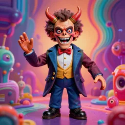 the world's richest man is a ventriloquist dummy from hell!, psychedelic trip, trending on artstation, photorealism, vibrant colors, digital art