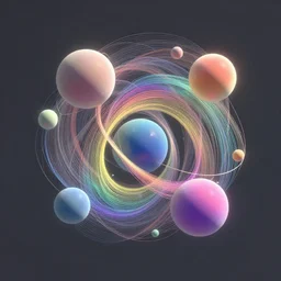 “A pristine symphony in motion of spheres orbiting and intertwingled, rainbow hued, together forming one singular and beautifully coherent system. Digital art, high-resolution, smooth and clean, birefringence playing around the edges of the sphere, Unreal Engine, 2022 Systems Magazine Image Of The Year award”