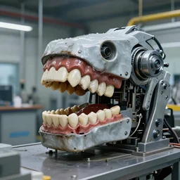 biomechanical industrial factory made to chew objects, biomechanical machine made of teeth