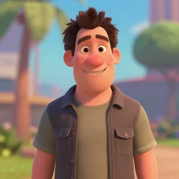 steve buscemi smiling medium portrait shot, pixar disney style, pixar studios, animated, cgstation, octane render, film still, best animation, visual effects