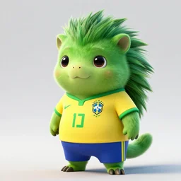 green hedgehog animal by pixar,Brazilian soccer team costume, CGI concept art