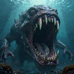 enormous horrific creature of the abyss with giant mouth full of teeth