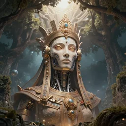 highly lifelike beautiful divine tribal high king with regalia adornments in a tree wide rayshade hdr whole infinite capsule apparent with awe an idea seep's into infinity, face axonometricy mechanical fantasy intricate elegant, in void of latent space, volumetric lighting 3 d modelling
