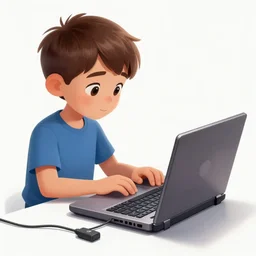 illustration of a boy connected to his laptop with wires, highly detailed, by butcher billy, mcbess