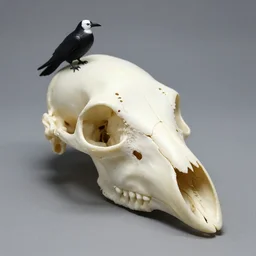 fossilized bird head birdskull portrait bones, raven, crow, seagull, studio lighting, museum exhibit, 3 5 mm