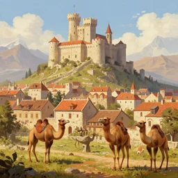 beautiful camelot town, digital painting, trending artstation