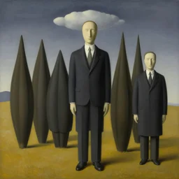 a surreal painting by rene magritte titled the future of mankind, in the style of magritte
