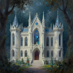 the delicate bloodstone palace in the shadowstruck woods beautifully showcases elven architecture. oil painting by the award - winning concept artist