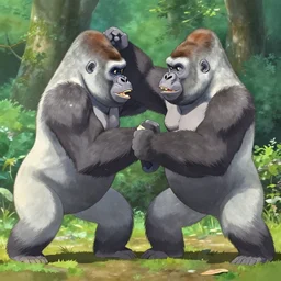 two silverback gorillas fighting for dominance, by Makoto Shinkai, beautiful