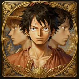 symmetry!! intense portrait of luffy, intricate, elegant, highly detailed, my rendition, digital painting, artstation, concept art, smooth, sharp focus, illustration, art by artgerm and greg rutkowski and alphonse mucha
