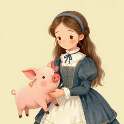 a cute victorian girl with pig, illustration, 8 k, by roby dwi antono, by mark ryden