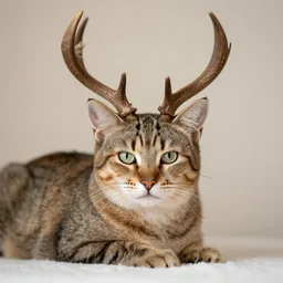 a cat with deer antlers