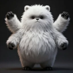 fluffy anthropomorphic creature with four arms, white fur and dark skin, dramatic lighting, cinematic, artstation